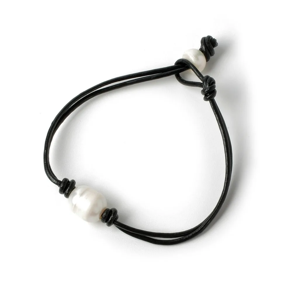 Красные черные кожаные браслеты с натуральным жемчугом женские модные