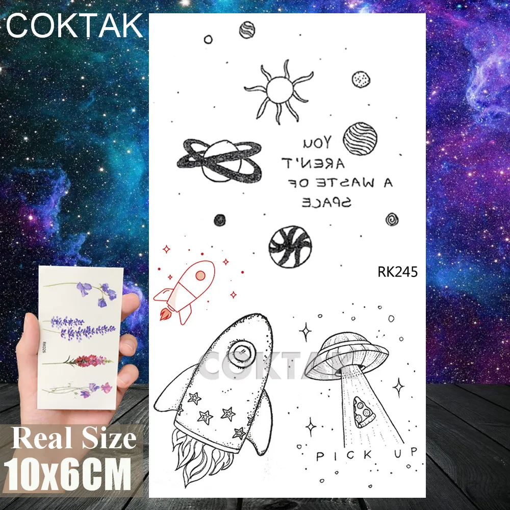 CRK245 Акварельные космические Временные татуировки для детей стикер космонавт Луна поддельные моющиеся татуировки для мужчин и женщин на руку боди-арт татуировки - Цвет: CRK245