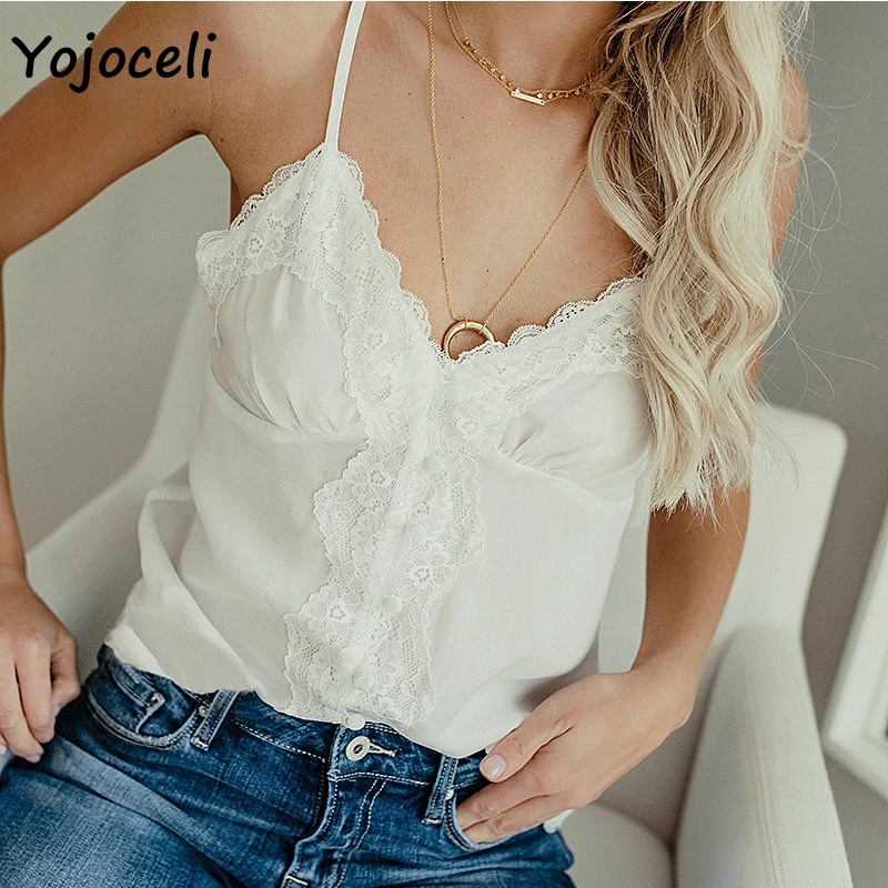 Yojoceli 2019 летняя атласная кружевная Лоскутная майка Топы Вечеринка клуб