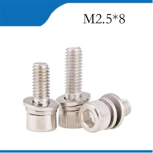 

30pcs M2.5*8mm 304 Stainless Steel Inner Hex Bolt Hexagon Socket Lock Washer Sems Assembly Screwcombination m2.5 bolts,m2.5 nail