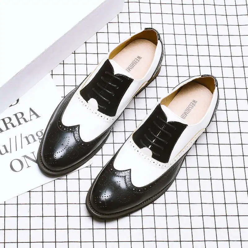 2019 Mens Carved Oxfords Vintage Flats Shoes soft Leather Black White Formal Italian Craftwork Spectator | Обувь