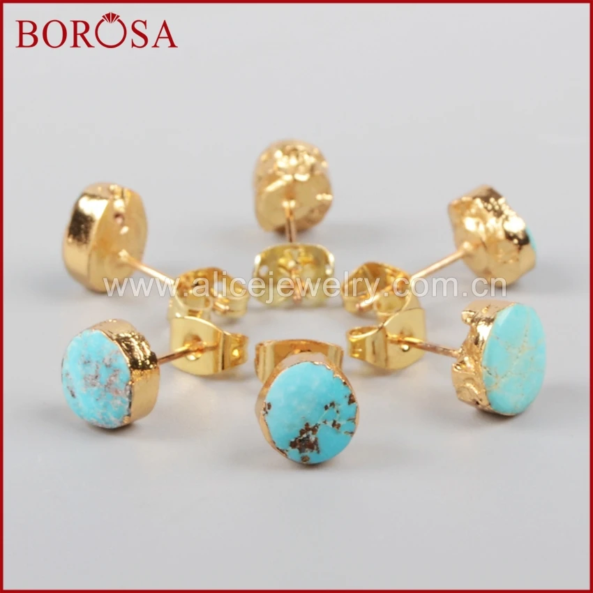 Женские сережки-гвоздики BOROSA из натурального бирюза высокого качества G1017 |
