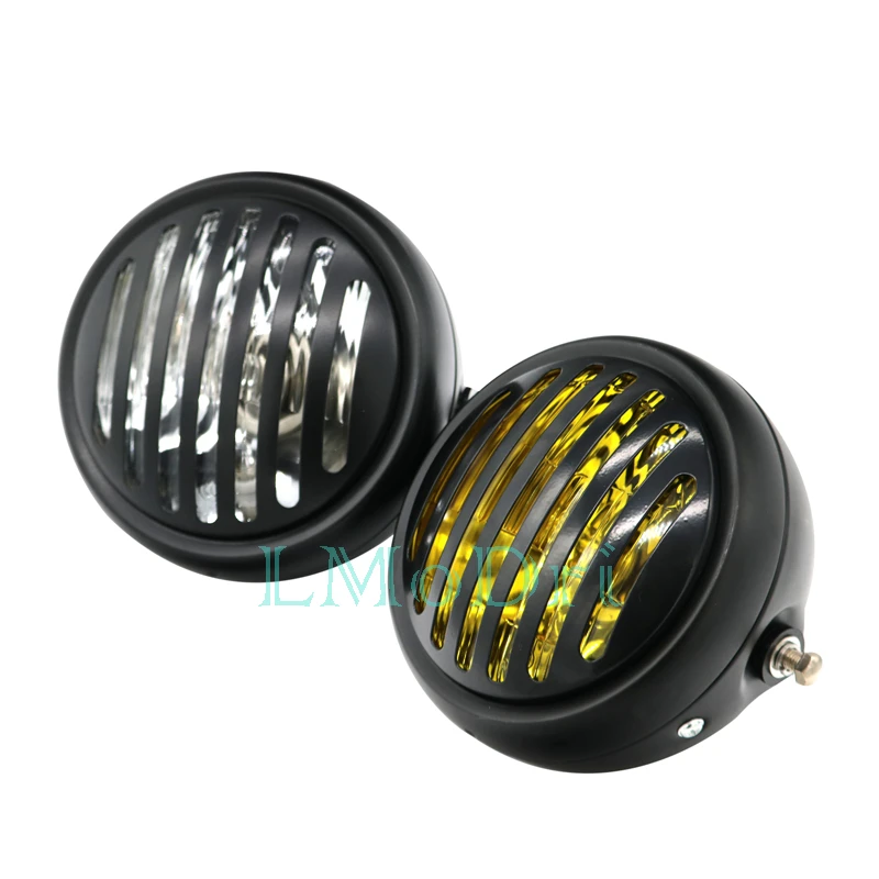 LMoDri Motorcycle Front Headlight Motorbike Modified Headlamp With Mesh Cover For Harley /Bobber CG GN |