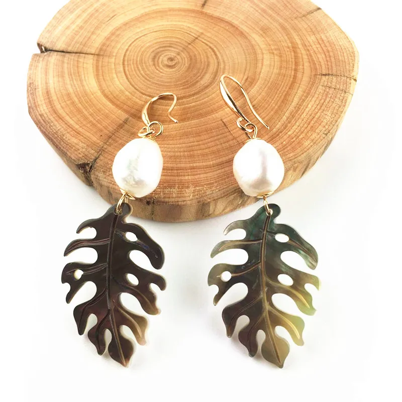 

Женские серьги с пресноводным жемчугом, серьги-подвески в вечерние листьев ракушек, подарок на день рождения, 2020