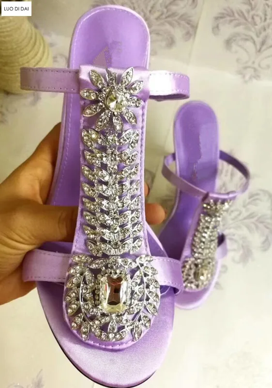 2019 New summer women sandals rhinestone stud party shoes lavender glitter diamond stilettos bling wedding shoe | Обувь