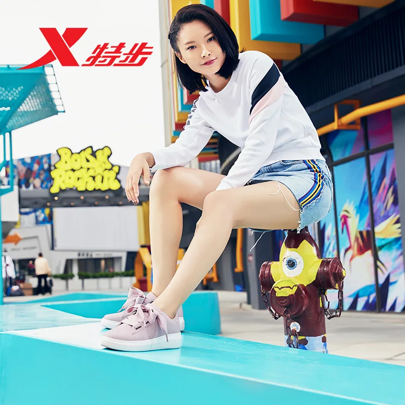 Xtep/Модная женская повседневная обувь на шнуровке кроссовки с широкими лентами и