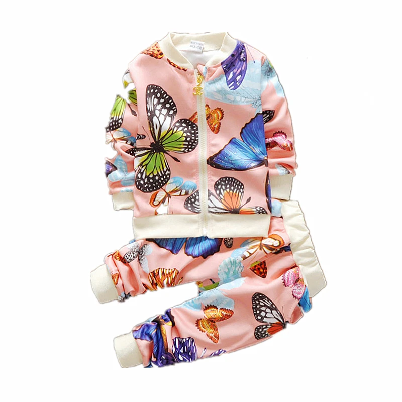 2018 Весна Одежда и аксессуары для девочек модный комплект с принтом бабочки трек