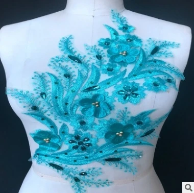 Blue Beaded lace Three-dimensional flower Hot Drilling Decals Accessories Patch DIY Clothing Materials | Дом и сад