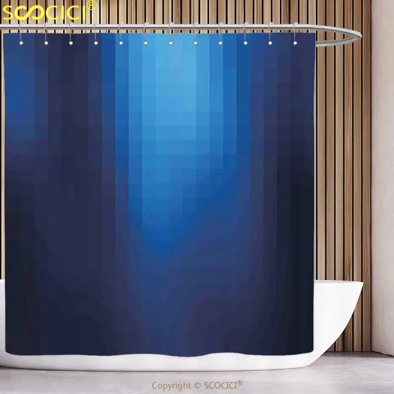 Unique Shower Curtain Navy Blurry Mosaic Like Pixel Squares in Blue Ombre Colors Image Light and Turquoise | Дом и сад