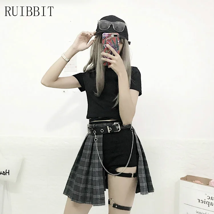 Ruibbit Новое поступление горячая Распродажа готика летние серые клетчатые юбки