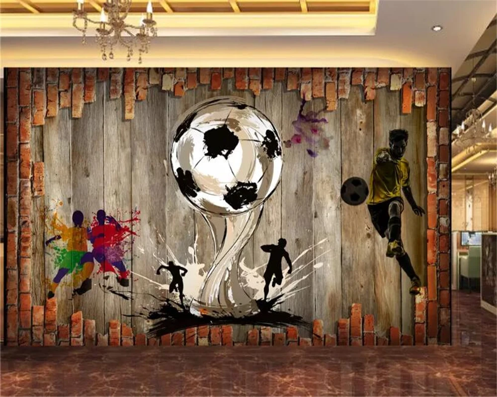 

Beibehang Customized large 3d wallpaper 3D stereo nostalgic Brick wall football cafe background wall papier peint wallpaper