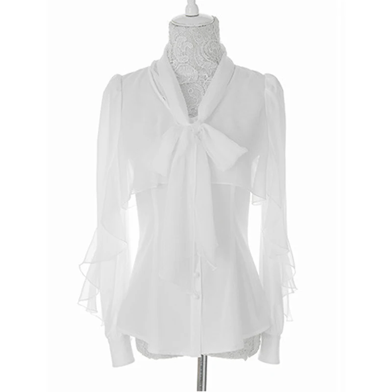 Женская шифоновая блузка с длинным рукавом и оборками в офисном стиле|blouse office|office
