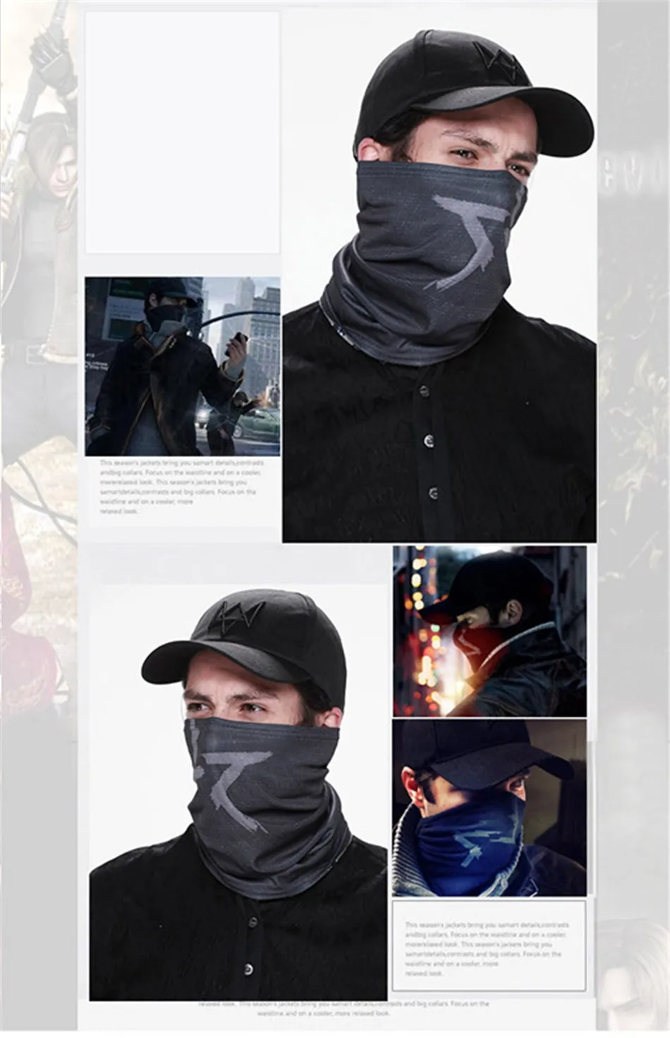 Грелка для шеи видео игра косплей костюм крутой мужской косплей для Aiden Pearce часы маски собак