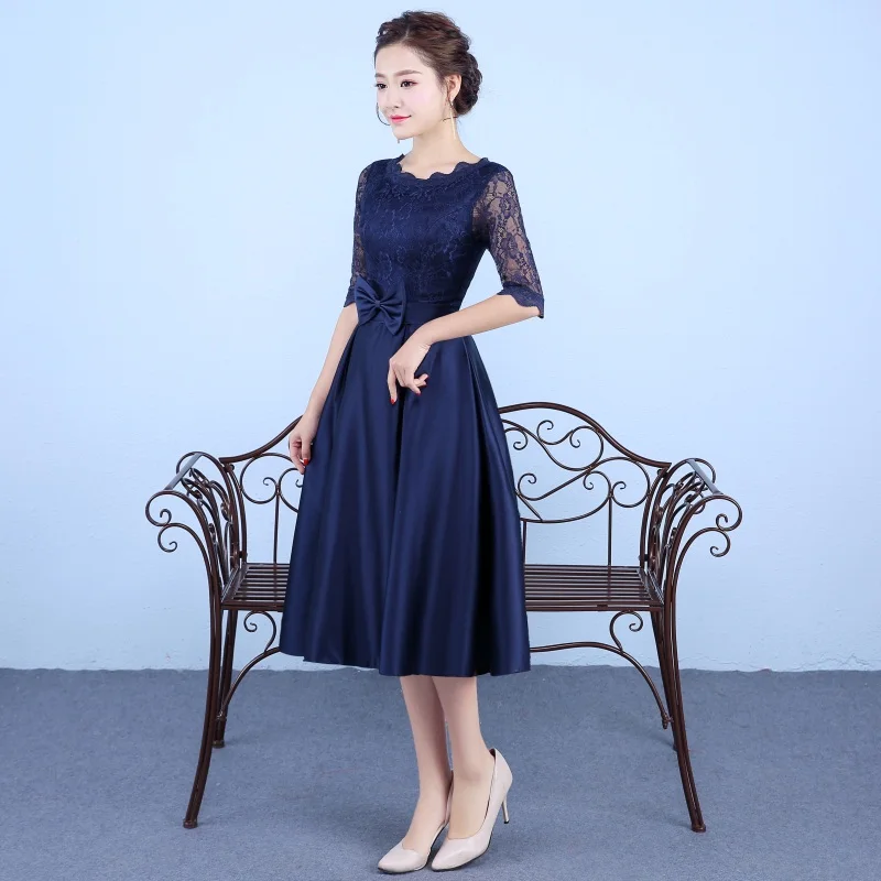 Новое поступление вечерние платья с рукавом до локтя темно-синее платье для