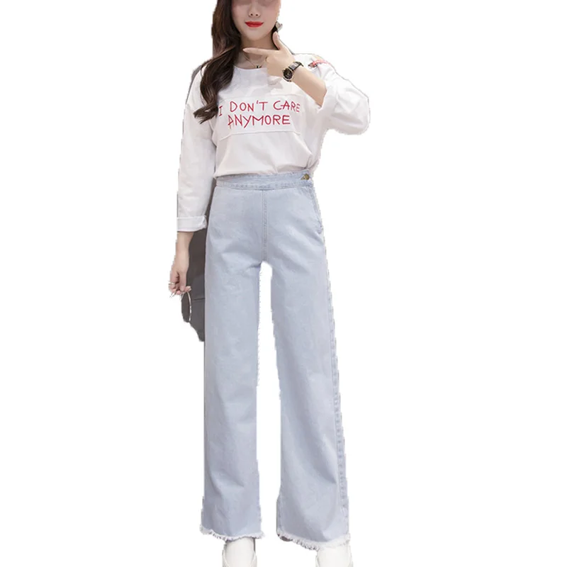 Женские джинсы с завышенной талией узкие расклешенными штанинами свободные