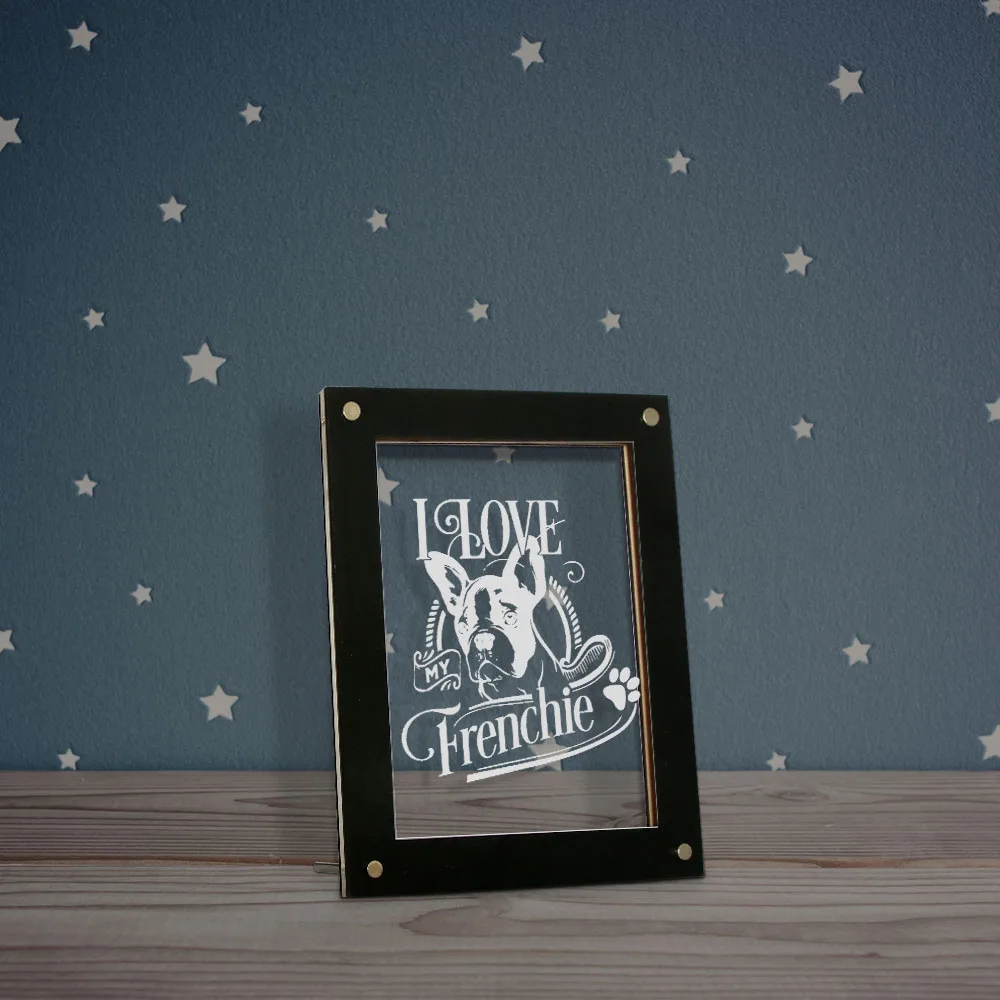 Французский бульдог светодиодный светильник фоторамка I Love My Frenchie деревянный
