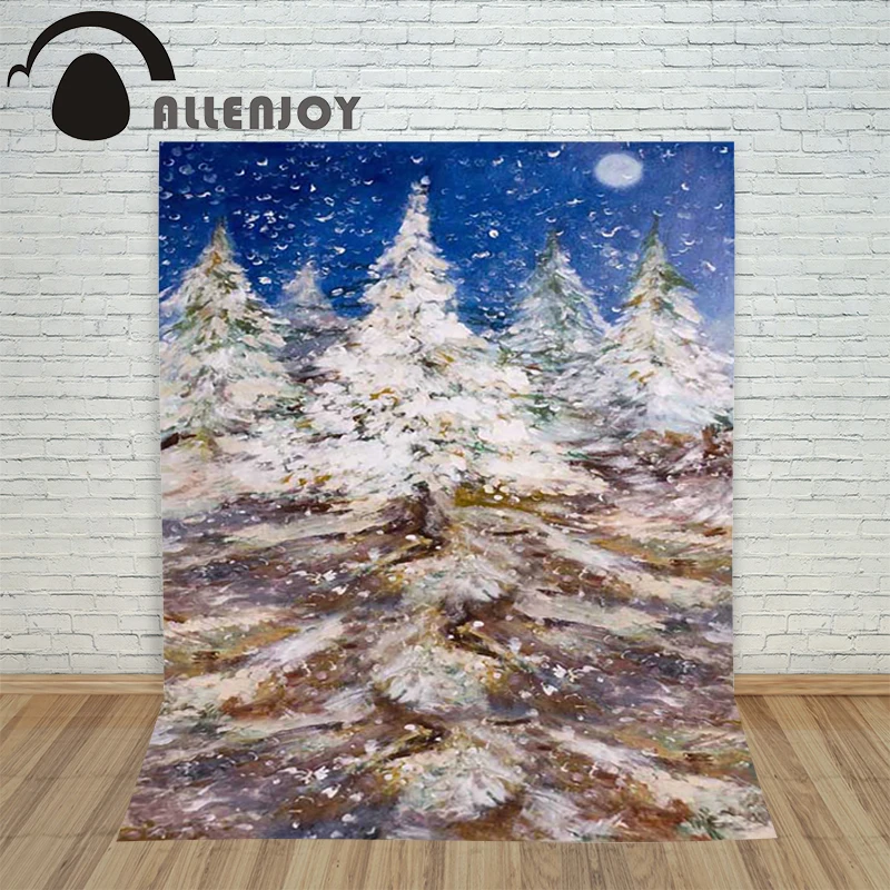 Фон для фотосъемки Allenjoy живопись сосновые деревья снежинки голубое небо ночное