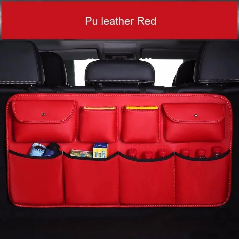 Pu Leather Red OHANEE кожаный багажник автомобиля на заднее сиденье Органайзер сумка для хранения на заднее сиденье мульти карман Авто Средства для укладки - Название цвета: Pu Leather Red