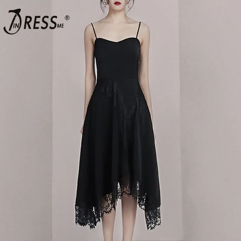 Женское асимметричное платье-миди INDRESSME Черное Кружевное Платье на тонких