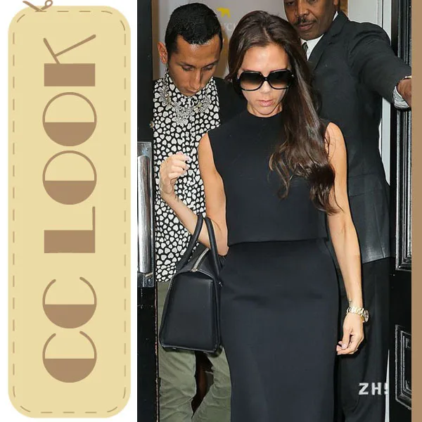 European Style Victoria Beckham 2014 Women Fake 2 Piece Black Sleeveless Bandage Pencil Dresses Celebrity Dress | Женская одежда