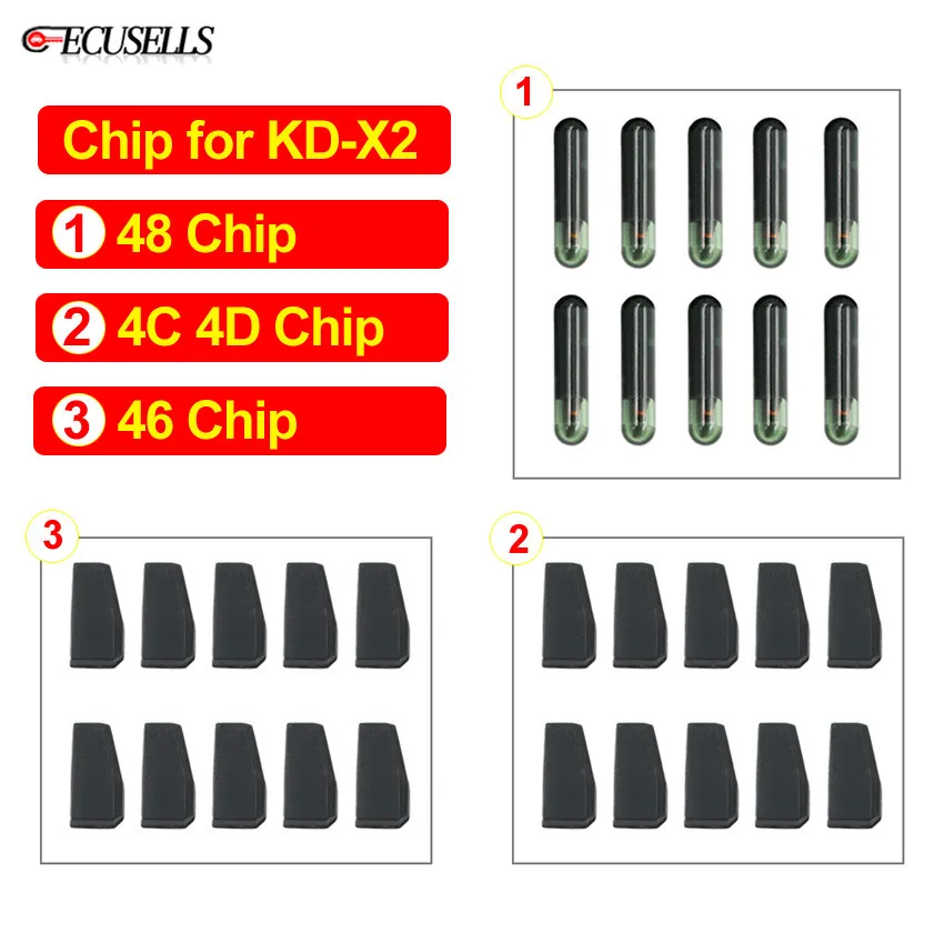 10 шт./лот KD 4C 4D 46 или 48 копия клона транспондер чип KEYDIY для X2 ключ программатор