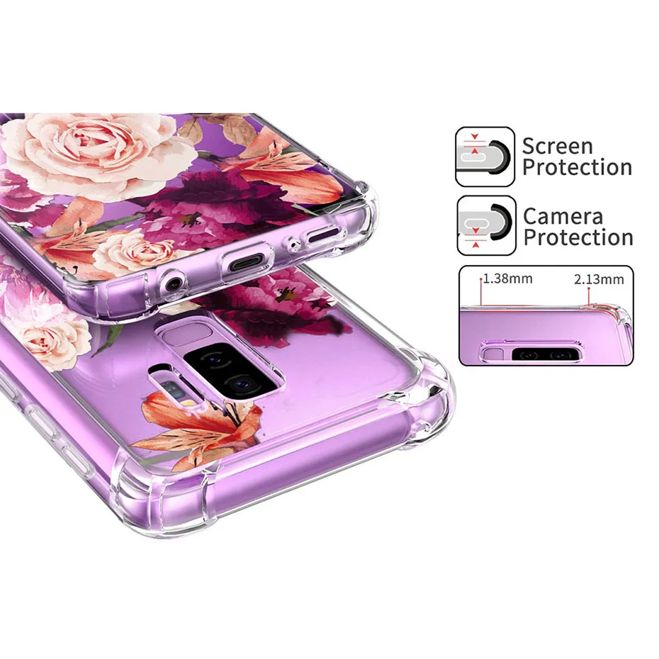 Ударопрочный ТПУ бампер цветочный женский чехол для Samsung Galaxy S8 S9 Plus Note 8 9 10 Note8