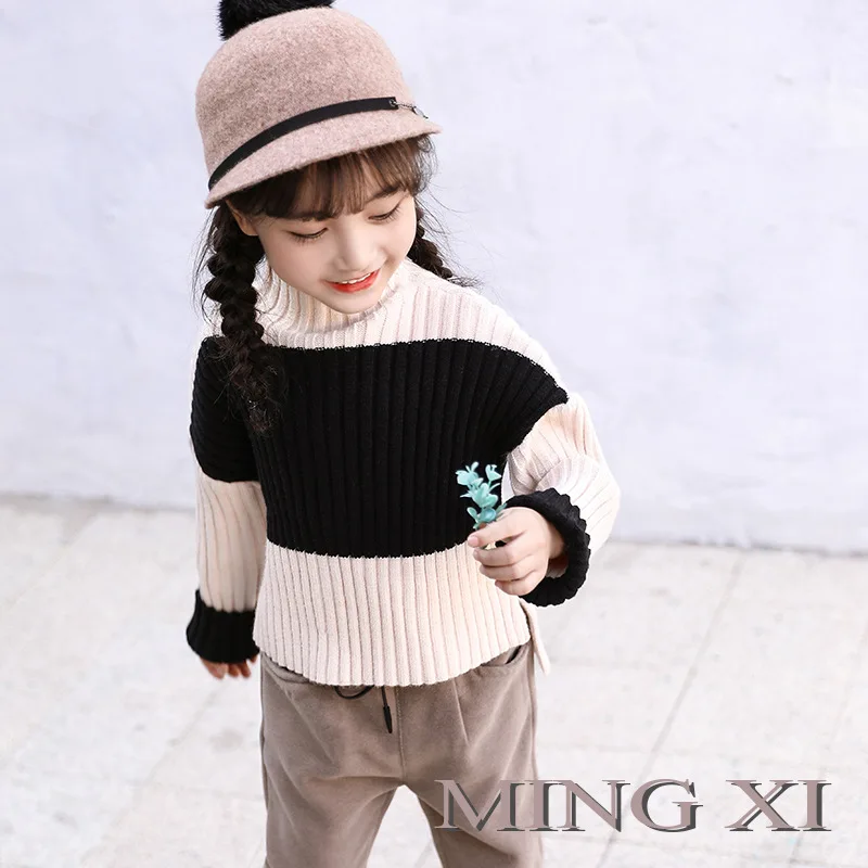 Новинка Осень-зима 2017 детская одежда свитер для девочек короткий цветной