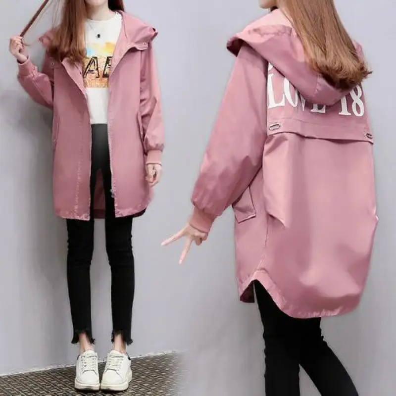 Женский свободный Тренч с капюшоном повседневная однотонная ветровка средней