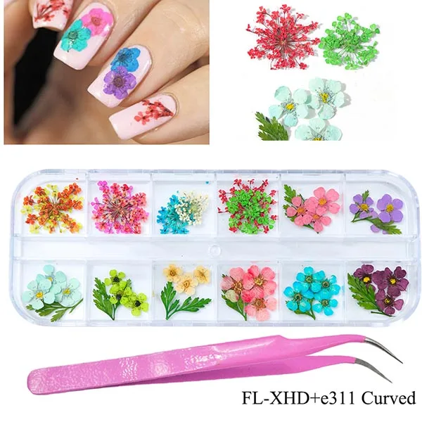 FLXHD e311 Curved 3D дизайн ногтей сушеные цветы смешанные консервированные маргаритки babysbreak натуральные наклейки DIY маникюр Дизайн ногтей украшения CHFL-1 - Цвет: FLXHD e311 Curved