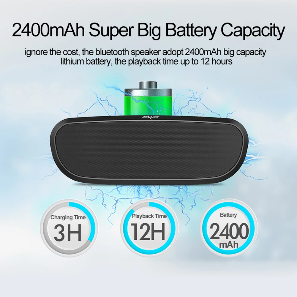 Портативная Bluetooth Колонка ZEALOT S9 Беспроводная колонка сабвуфер TF карта USB