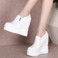 punk trainers women genuine leather wedges high heel vulcanized shoes female slip on round toe platform pumps shoes casual shoes