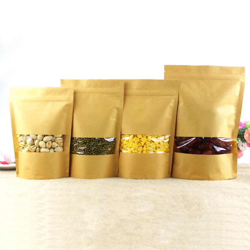 

5.5''x7.9'' (14x20cm) Kraft Paper W/ Clear Window Stand Up Packaging Package Bag for Food Coffee Storage Resealable Zip Lock Bag