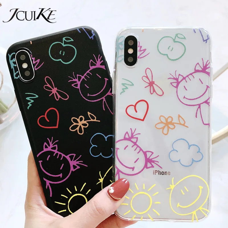 Pink Graffiti Phone Case For iPhone 7 7Plus Cases 8 8Plus X 6 6S Cute Cartoon Soft Silicone Transparent Cover Coque |