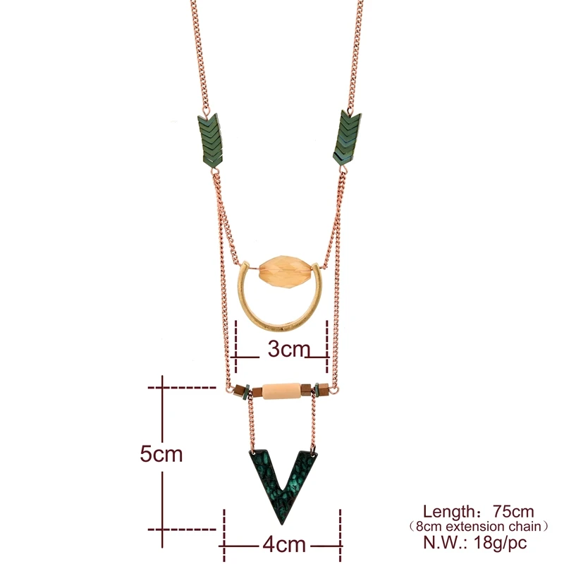 Многослойное ожерелье с треугольной подвеской этническое ювелирное изделие