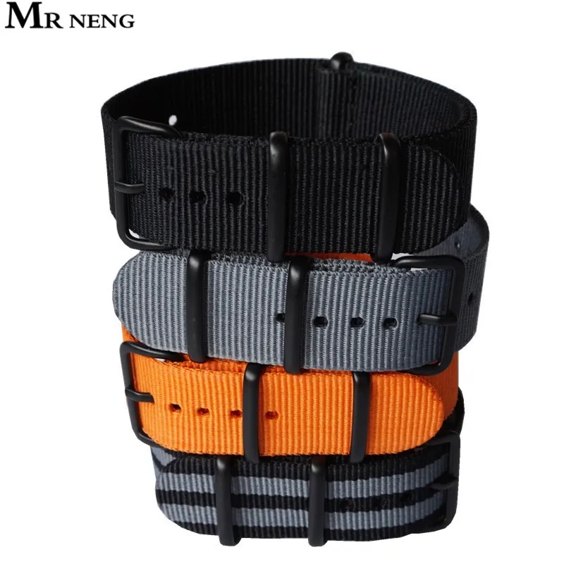 Nato Solid Black Buckle Stripe Orange ZULU 20mm 22mm 24mm Watchbands Men Women Watches Strap Wristwatch Band PVD Buckle Belts