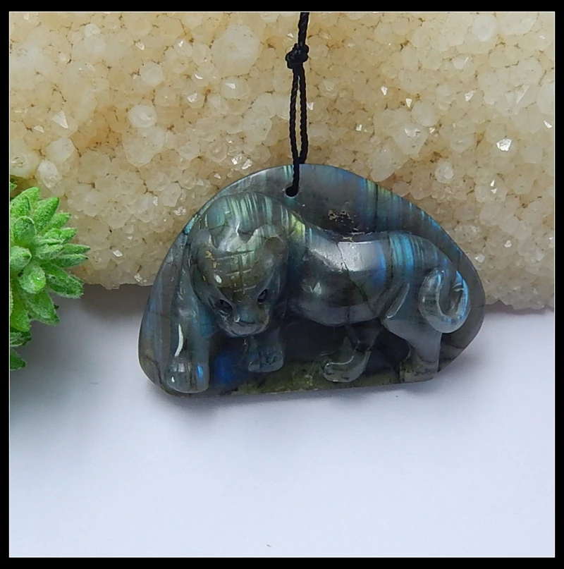 

New Design Natural Stone Carved Animal Tiger Labradorite Necklace Pendant 29x45x15mm 20.6g semiprecious stone Fashion Jewelry