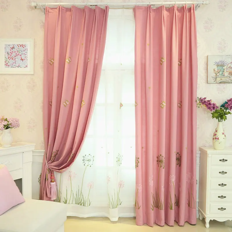 Pink Dandelion Embroidered Curtains for Bedroom Cute Cartoon Childhood Girls Princess Baby Room French Window Drapes JS16C | Дом и сад