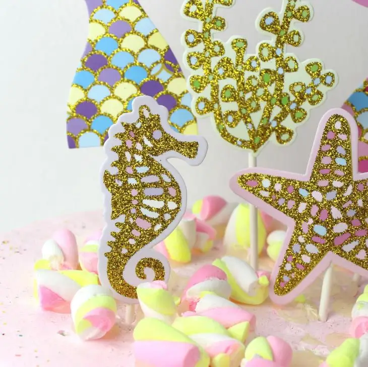 1 комплект милый блеск хвост русалки морская звезда лошадь торты пики для пола