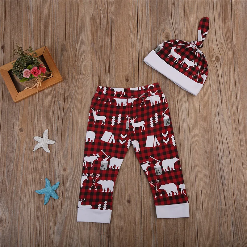 Brand New Christmas 3pcs Set Newborn Infant Baby Boy Girl Best Gift Ever Romper Pants Elk Print Beanie Hat Outfits Clothes USA | Детская
