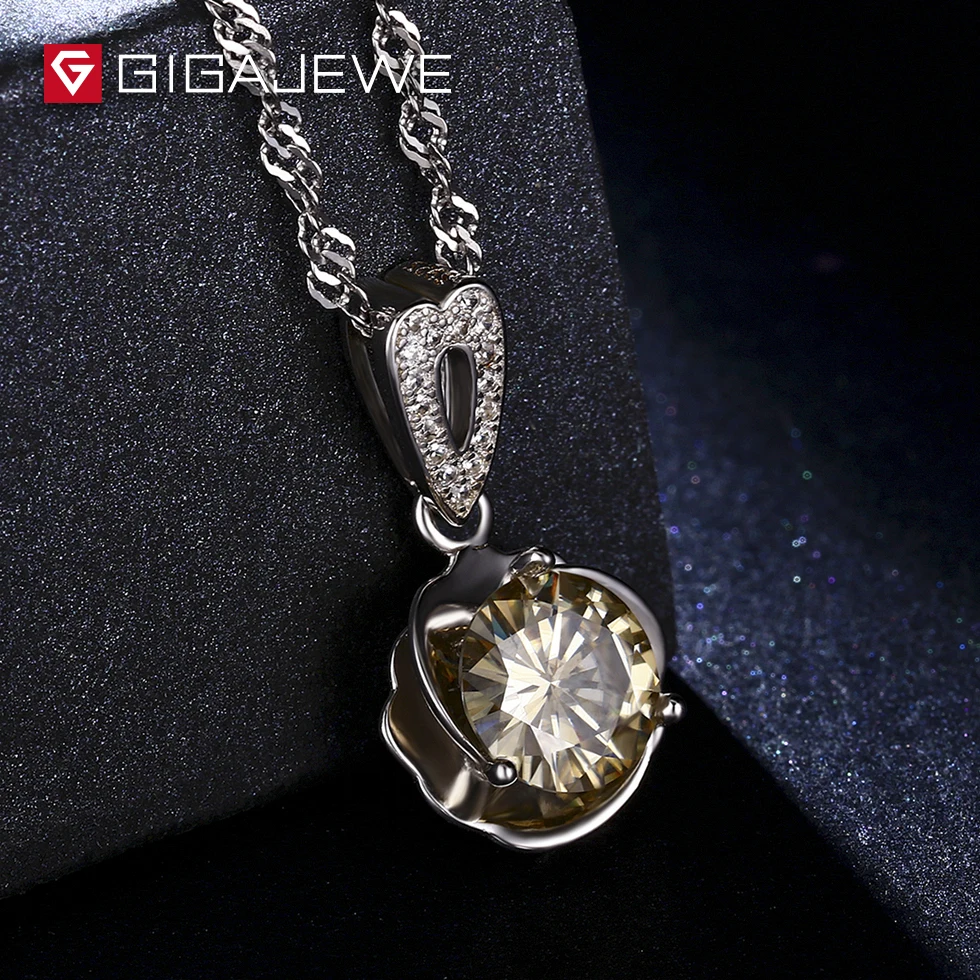 GIGAJEWE 1.5ct желтоватая круглая огранка Свободный Камень Муассанит ожерелье для серебряных ювелирных изделий