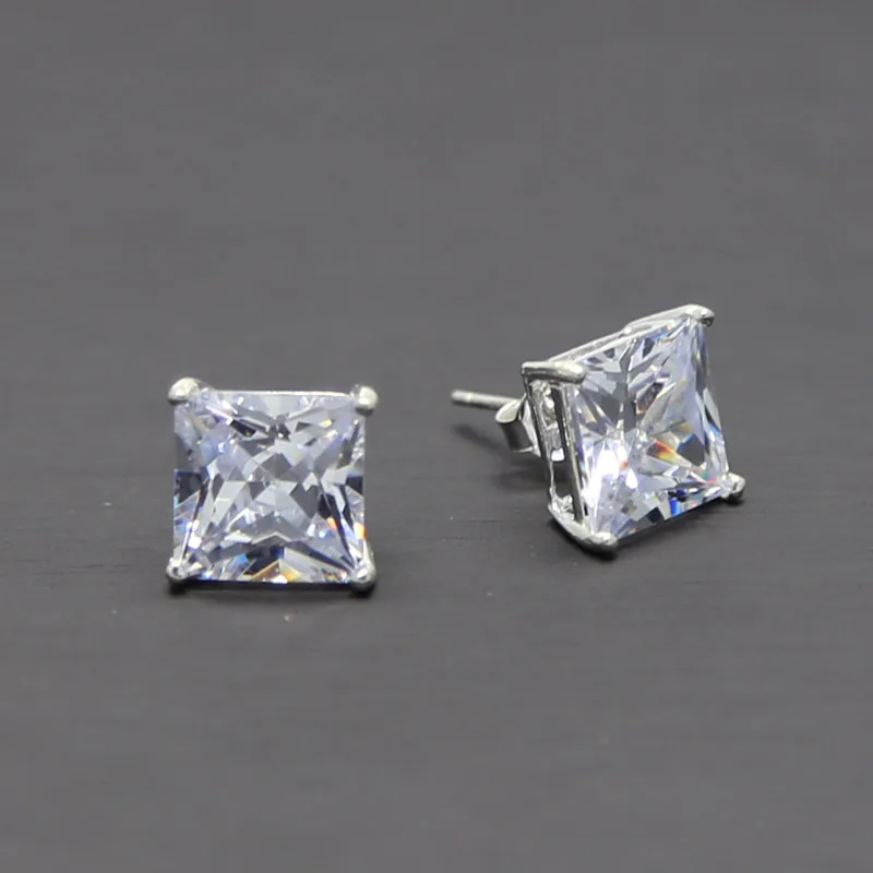 

4 Claw Square Cut Zircon Stud Earrings for Men and Women 8mm*8mm