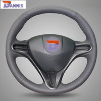 bannis black artificial leather diy hand stitched steering wheel cover for honda civic old civic 2004 2011