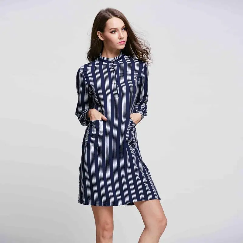 NFIVE бренд 2017 новое модное хлопковое Полосатое женское платье с длинным рукавом и