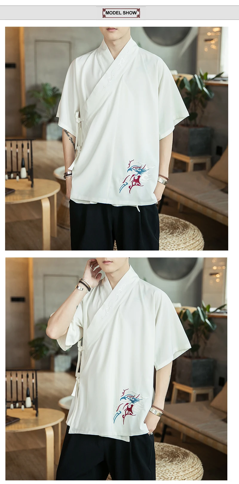Chinese Style Shirts Men Summer Casual Vintage Mens Shirts Fashion Print Male Cotton Linen Male Clothing
