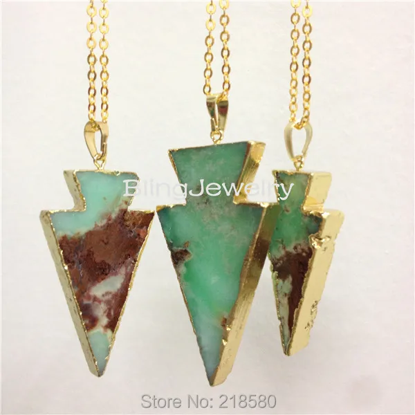 Ожерелье с исцеляющим камнем в форме стрелы светло зеленая Chrysoprase|necklace men|necklace