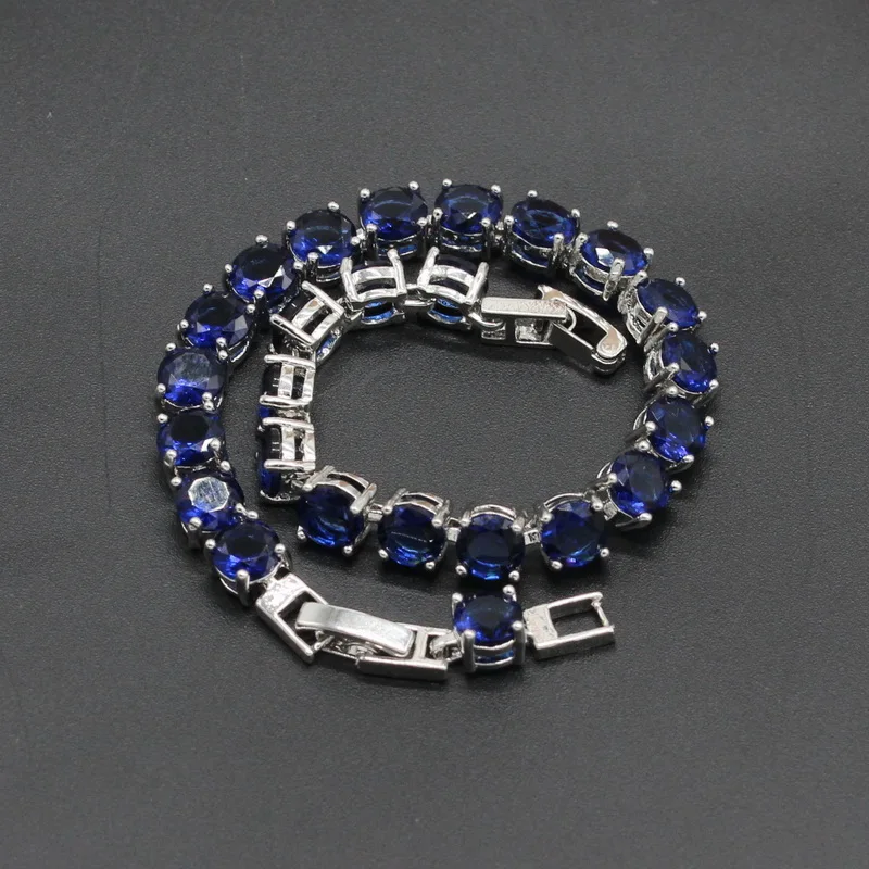 Набор ювелирных изделий из стерлингового серебра 925 пробы круглый темно-синий