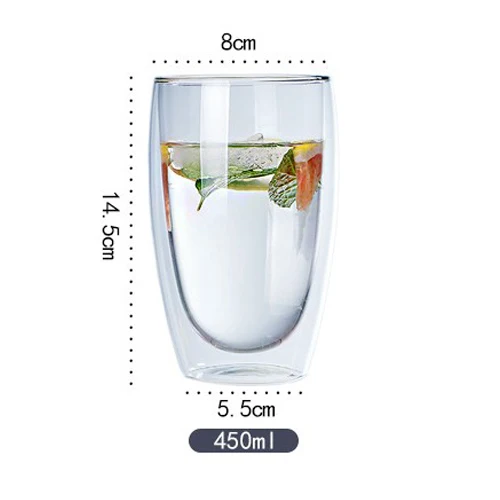 s450ml Двойные кофейные кружки с ручкой, чашки для напитков, теплоизоляция, двойные стенки, стеклянная чайная чашка, креативный подарок, посуда для напитков, молоко - Цвет: s450ml