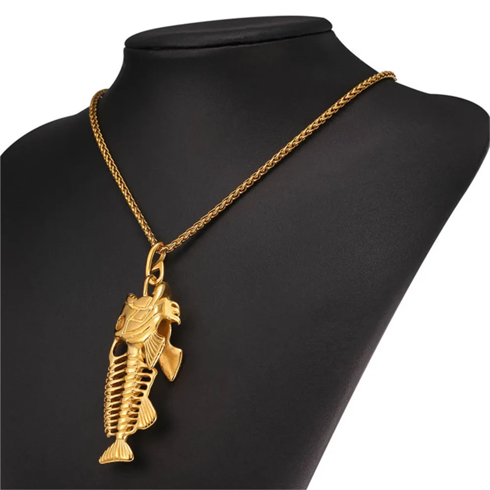 Ожерелье в форме кости рыбы 316L нержавеющая сталь мужские ювелирные изделия 2017