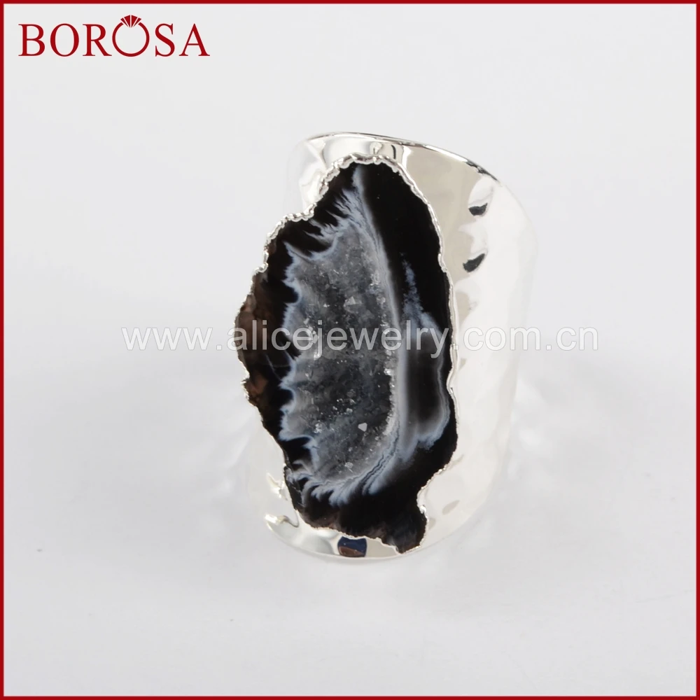 BOROSA Druzy серебряного цвета свободной формы Природный камень Друза Открытые Кольца