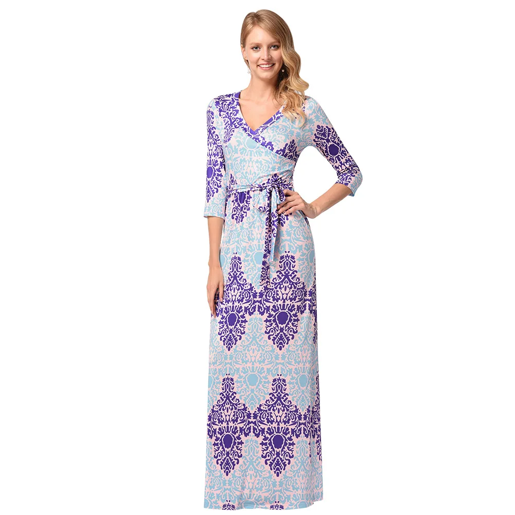 Ebay 2018 европейские и американские новые летние V Neck Printed Dress девять минуту рукавом